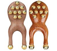 Lot de 2 outils de massage en bois pour le visage et le cou | Double points en laiton et 10 perles de massage en laiton - Rouleau de massage des yeux pour bras, dos, jambes, nez