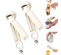Lot de 2 ouvre-boîtes 4 en 1 en acier inoxydable multifonction avec bouchon, ouvre-boîte manuel avec poignée antidérapante, ouvre-bocaux, ouvre-boîte, ouvre-bouteille pour personnes âgées