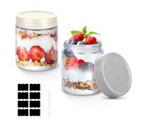 Lot de 2 Overnight Oats Jar 500ml,Bocaux en Verre avec Couvercle Hermétique,Meal Prep Containers pour confiture maison, chutney, yaourt, pudding, aliments pour bébé