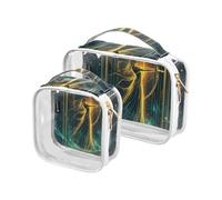 Lot de 2 packs Bohème Tarot Astrologie Golden Warrior Transparent Décoratif Voyage Trousse de toilette approuvée TSA Étanche Maquillage Voyage Essentiel Couple Maquillage, Tarot Bohème, Guerrier d'or