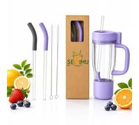 Lot de 2 pailles de rechange pour Ninja BlendBoss mixeur à smoothie personnel avec manchon amovible en silicone de qualité alimentaire et brosse de nettoyage pour Ninja Blend Boss gobelet
