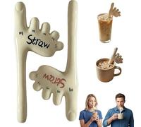Lot de 2 pailles d'orteil réutilisables en céramique de 17 cm, la façon la plus étrange de siroter votre boisson, cadeau humoristique foncé pour les amateurs de farce, pour les fêtes, les cadeaux et