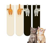 Lot de 2 Paires Chaussettes Chats Mignonnes Avec Des Boules, Chaussette Chats Mignonnes En Coton 3D, Chaussette Amusante D'équipage De Chats De Nouveauté Amusante Pour Les Femmes Amateurs De Chats