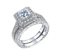 Lot de 2 paires de bagues de fiançailles de luxe pour femme Coupe princesse Bijoux Convolut, 5, Métal, Aucune pierre précieuse