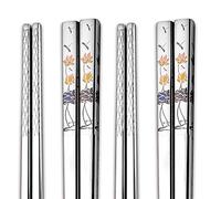 Lot de 2 paires de baguettes réutilisables en acier inoxydable 316, gravées au laser, antidérapantes, passent au lave-vaisselle, 24 cm, 5 motifs au choix, coffret cadeau (C)