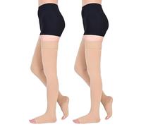 Lot de 2 paires de bas de compression médicaux de 20 à 30 mmHg pour homme et femme classe 2 - Bas de contention longs - Bout ouvert - Avec bande en silicone - Pour varices, œdèmes, vol