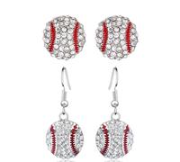 Lot de 2 paires de boucles d'oreilles à tige en forme de baseball avec strass pour les fans de sport, cadeau pour les amateurs de baseball, Zinc, Pas de gemme