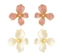Lot de 2 paires de boucles d'oreilles à tige en forme de fleur pour femme - Motif pétales roses - Style bohème - Blanc - Pour l'été hawaïen, Zinc, Pas de gemme