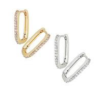 Lot de 2 paires de boucles d'oreilles créoles créoles en argent 925 avec diamants - Cadeau idéal pour les filles et les femmes (argent, or), Cuivre