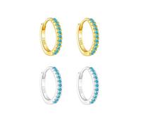 Lot de 2 paires de boucles d'oreilles créoles en or/argent pour homme et femme - Plaqué or 18 carats - Grand/grand/petite/fine/épaisse/épaisse - Avec pierre turquoise occidentale - Boucles d'oreilles