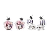 Lot de 2 paires de boucles d'oreilles d'Halloween uniques en acrylique avec tête de mort, citrouille, verre à vin, mignonnes et drôles, pour Halloween, fête, cadeau pour femme (lot de 2)