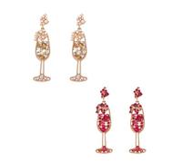 Lot de 2 paires de boucles d'oreilles en forme de bouteille de champagne avec strass et perles de cristal pour fête de mariage, Zinc, Pas de gemme
