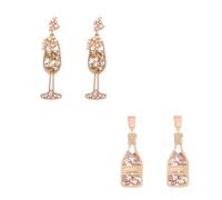 Lot de 2 paires de boucles d'oreilles en forme de bouteille de champagne avec strass et perles de cristal pour fête de mariage, Zinc, Pas de gemme