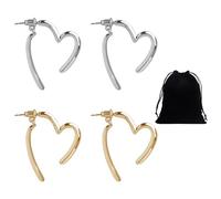 Lot de 2 paires de boucles d'oreilles en forme de cœur pour femme - Avec 1 sac de rangement - Jolies boucles d'oreilles - Élégantes - Convient pour les fêtes, l'habillage quotidien, etc. (or, argent),