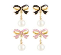 Lot de 2 paires de boucles d'oreilles en perles, boucles d'oreilles en perles de nœud, boucles d'oreilles hypoallergéniques, percées, cadeaux exquis, Argent
