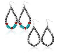 Lot de 2 paires de boucles d'oreilles en perles Navajo, boucles d'oreilles pendantes en perles de style occidental, boucles d'oreilles en forme de larme, boucles d'oreilles pendantes vintage, bijoux