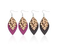 Lot de 2 paires de boucles d'oreilles léopard en cuir, boucles d'oreilles avec pendentif et boucles d'oreilles à imprimé animal, double couche vintage, boucles d'oreilles en forme de feuilles de