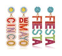 Lot de 2 paires de boucles d'oreilles mexicaines pour femme, boucles d'oreilles Fiesta Cinco de Mayo, boucles d'oreilles en forme de piñata, sombrero, chili, boucles d'oreilles pour le jour de