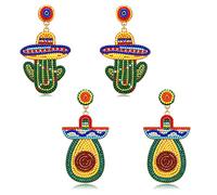 Lot de 2 paires de boucles d'oreilles mexicaines pour femme, boucles d'oreilles Fiesta Cinco de Mayo, boucles d'oreilles en forme de piñata, sombrero, chili, boucles d'oreilles pour le jour de