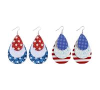 Lot de 2 paires de boucles d'oreilles ovales en cuir pour femme - Rouge, blanc et bleu - En forme de larme - Pour le jour de l'indépendance patriotique, Zinc, Pas de gemme