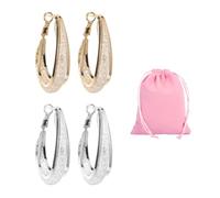 Lot de 2 paires de boucles d'oreilles ovales pour femme - 1 sac cadeau - Élégantes - Boucles d'oreilles créoles en maille - Pour les fêtes, le quotidien, etc. - Doré/argenté, Acier allié
