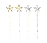 Lot de 2 paires de boucles d'oreilles pendantes en forme de pétales de fleurs en cristal doré et argenté - Boucles d'oreilles tendance et élégantes pour femme - Conviennent pour les filles au