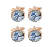 Lot de 2 paires de boutons de manchette en alliage français Motif vague de mer Pour homme Taille unique Zinc sans pierre précieuse, One size, Zinc, Pas de gemme