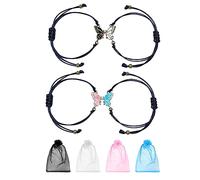 Lot de 2 paires de bracelets d'amitié, 4 sacs en fil, couleur papillon, bracelets en corde réglables, adaptés aux couples, bons amis