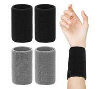 Lot de 2 paires de bracelets de sport, bandeaux anti-transpiration pour le poignet, protège-poignets, bracelets de poignet (noir, gris froid)