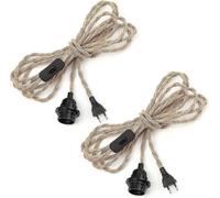 Lot de 2 paires de câbles de lustre en corde de chanvre de 4,5 m, douille E27 avec interrupteur et câble d'ampoule