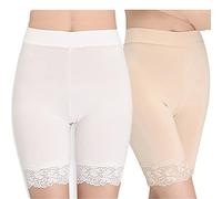 Lot de 2 paires de caleçons longs basiques en coton anti-frottement pour femme, A-sk+wh, taille unique