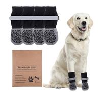 Lot de 2 paires de chaussettes antidérapantes pour chien, avec sangles réglables, pour l'intérieur ou l'extérieur, protection des pattes pour chien, gris, taille S
