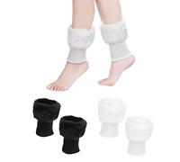 Lot de 2 paires de chaussettes chaudes en peluche - Chauffe-jambes tricotées - Manchettes de bottes d'hiver chaudes - Manchettes réutilisables - Manches élastiques - Chaussettes courtes pour femme