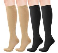 Lot de 2 paires de chaussettes de compression pour homme et femme - Circulation médicale - 20 à 30 mmHg - Chaussettes de compression hautes pour infirmière athlétique, course à pied, voyage, Noir et