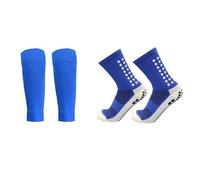 Lot de 2 paires de chaussettes de football, genouillères, antidérapantes, chaussettes de sport, chaussettes antidérapantes (bleu)