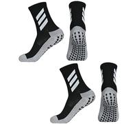 Lot de 2 paires de chaussettes de football, respirantes et antidérapantes, chaussettes de sport à trois bandes, chaussettes d'entraînement, chaussettes à points adhésifs pour adultes, convient pour le
