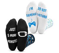 Lot de 2 paires de chaussettes de jeu fantaisie pour enfants « Do Not Disturb, I'm Gaming » et « Just 5 More Minutes », 10-14 ans