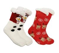 Lot de 2 paires de chaussettes de Noël tricotées pour femme - Doublure en polaire chaude - Antidérapantes, Tête d'élan flocon de neige W, Taille unique