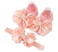 Lot de 2 paires de chaussettes de sol pour nouveau-né avec nœud papillon et bandeau antidérapant pour bébé de 0 à 1 an