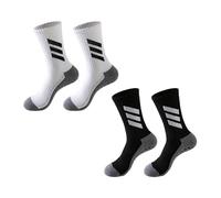 Lot de 2 paires de chaussettes de sport antidérapantes, avec rembourrage en caoutchouc, chaussettes de football respirantes au milieu du mollet, chaussettes de football à trois bandes, chaussettes de