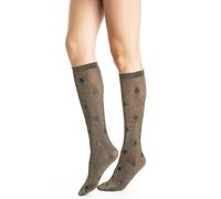 Lot de 2 paires de chaussettes en microfibre LUREX avec nœud. Chaussettes longues semi-couvrantes avec paillettes 30 deniers N,1157, Or étoile, Taille unique