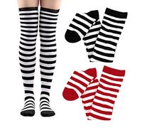Lot de 2 paires de chaussettes hautes pour femme - Stretch - Rayures - Tube long - Polyester - Chaussettes de fête pour carnaval et cosplay