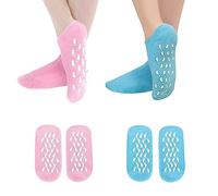 Lot de 2 paires de chaussettes hydratantes en gel hydratant, chaussettes de spa et de pédicure pour talons secs craquelés, callosités, chaussettes de spa en gel pour réparation (bleu et rose)