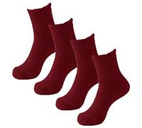 Lot de 2 paires de chaussettes pelucheuses confortables et décontractées pour homme - Chaudes et douces - Chaussettes de nuit confortables - Chaussettes habillées pour petites filles, Rouge, Taille