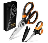 Lot de 2 paires de ciseaux de cuisine tranchants en acier inoxydable - 21 cm - Ciseaux à volaille pour adultes - Ciseaux polyvalents pour viande, volaille, nourriture, poisson, crevettes, chou, noix