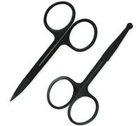 Lot de 2 paires de ciseaux en acier inoxydable pour épiler les poils du visage, des oreilles, des sourcils (Noir)
