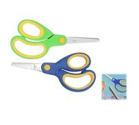 Lot de 2 paires de ciseaux pour gauchers en acier inoxydable avec lames à pointe émoussée et prise en main douce, papeterie de sécurité pour la maison, l'école, la salle de classe (vert + bleu)