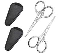 Lot de 2 paires de ciseaux pour poils de nez - Ciseaux à sourcils - Ciseaux à barbe - Ciseaux à barbe - Ciseaux pour homme - Convient pour l'épilation du nez et des oreilles - Avec 2 étuis en cuir