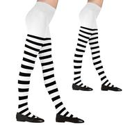 Lot de 2 paires de collants à rayures pour fille et garçon, collants entiers élastiques, leggings et collants pour costume de mercredi et carnaval, Blancs et noirs, taille unique