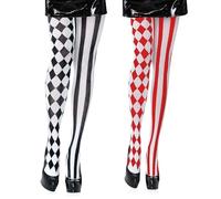 Lot de 2 paires de collants de cirque rayés pour femme - Collants de clown rayés pour femme - Collants rayés (noir et blanc, rouge et blanc)